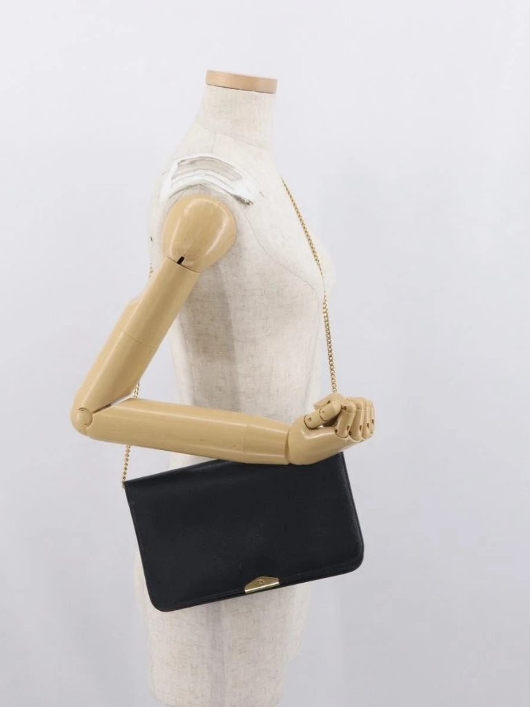 Christian Dior Honeycomb Canvas Chain Shoulder Bag Pvc Navy Gold